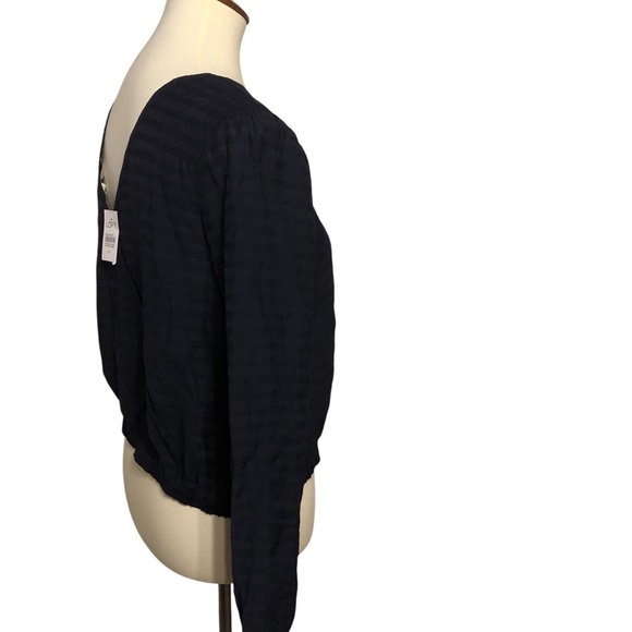 Loft Semi Sheer Navy Blouse Top Sz XS Oversized NWT V Neck Back Elastic Band Hem - Picture 6 of 12